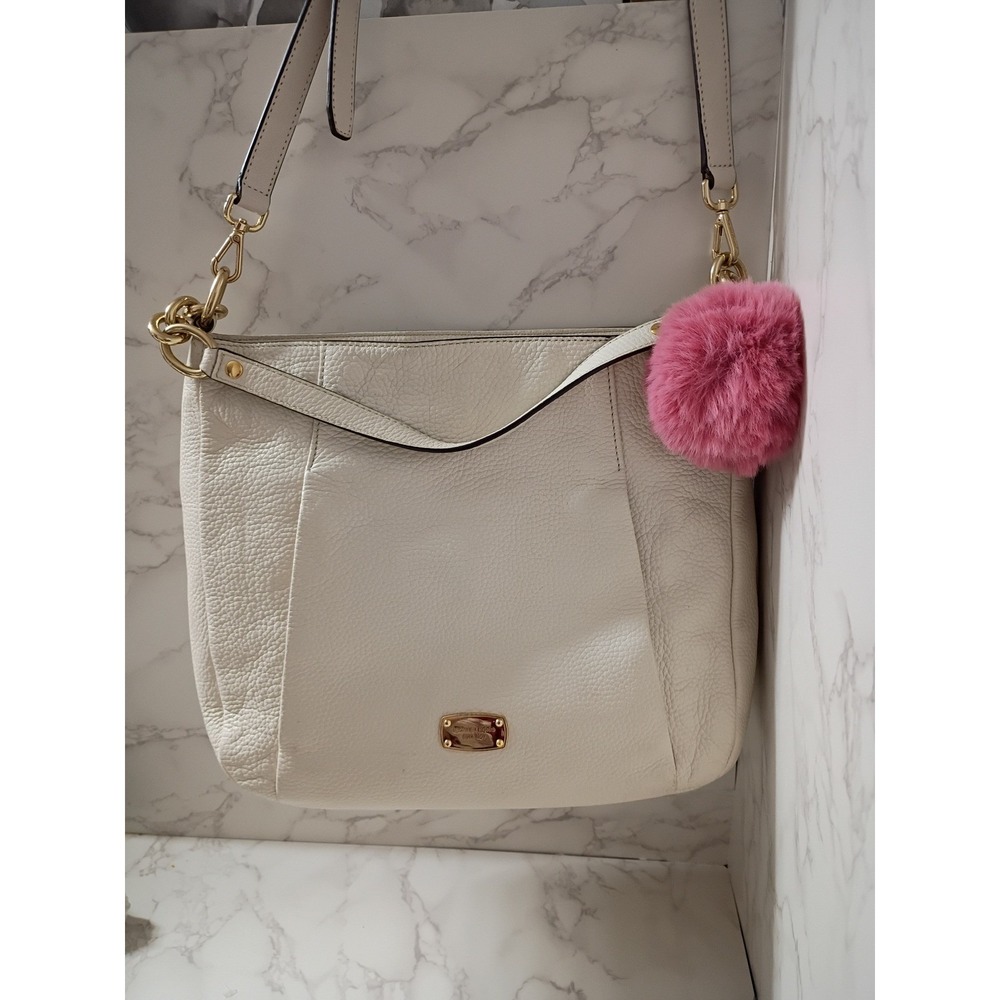 MICHAEL KORS Hallie Optic White‎ Leather Convertible Hobo Shoulder Bag - EUC